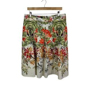 Talbots Floral‎ Midi Skirt Size 14 Tropical Linen Cotton Vacation Cruise Resort